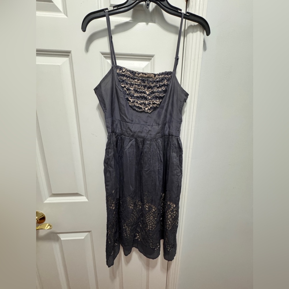 Butlapp Blue / tan Sundress with Spaghetti Straps Cocktail party beach summer